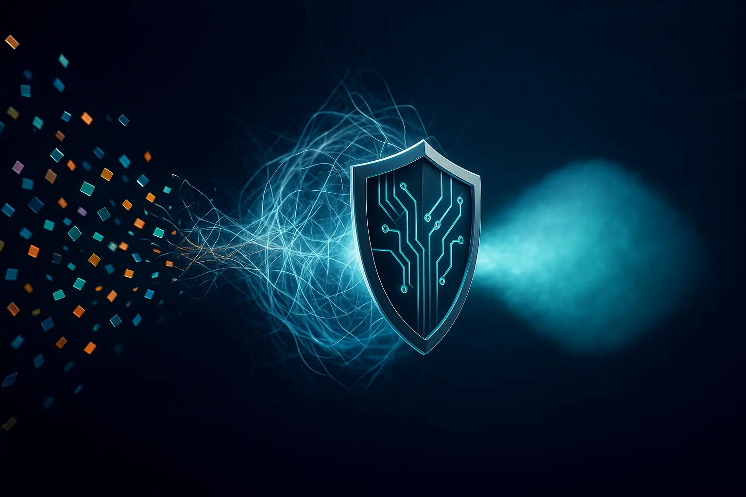 Data points flow, becoming blurred & anonymized, a shield icon ensuring ethical respect for community data.