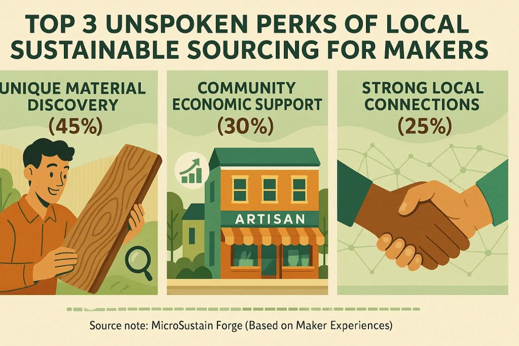 Infographic: Top 3 unspoken benefits for makers using local sustainable materials, with their conceptual recommendation