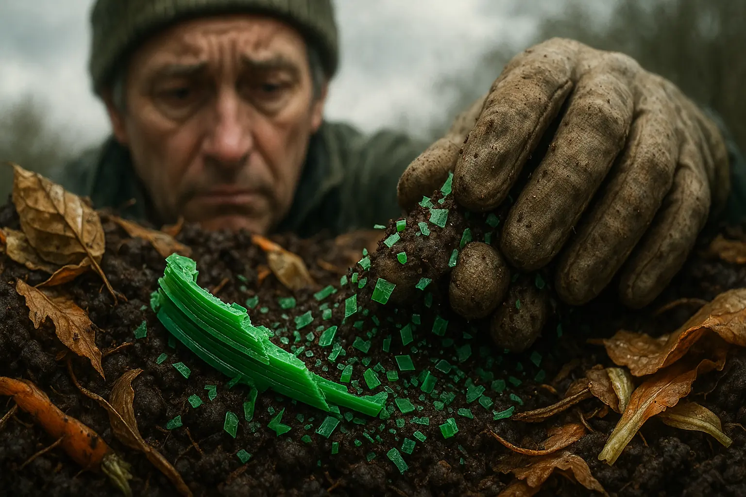 PLA filament fragments into persistent microplastics in home compost; a worried gardener witnesses the pollution.