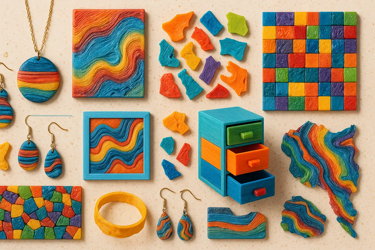 Collage: failed 3D prints upcycled to diverse art, organizers, decor; inspiring creative reuse ideas.
