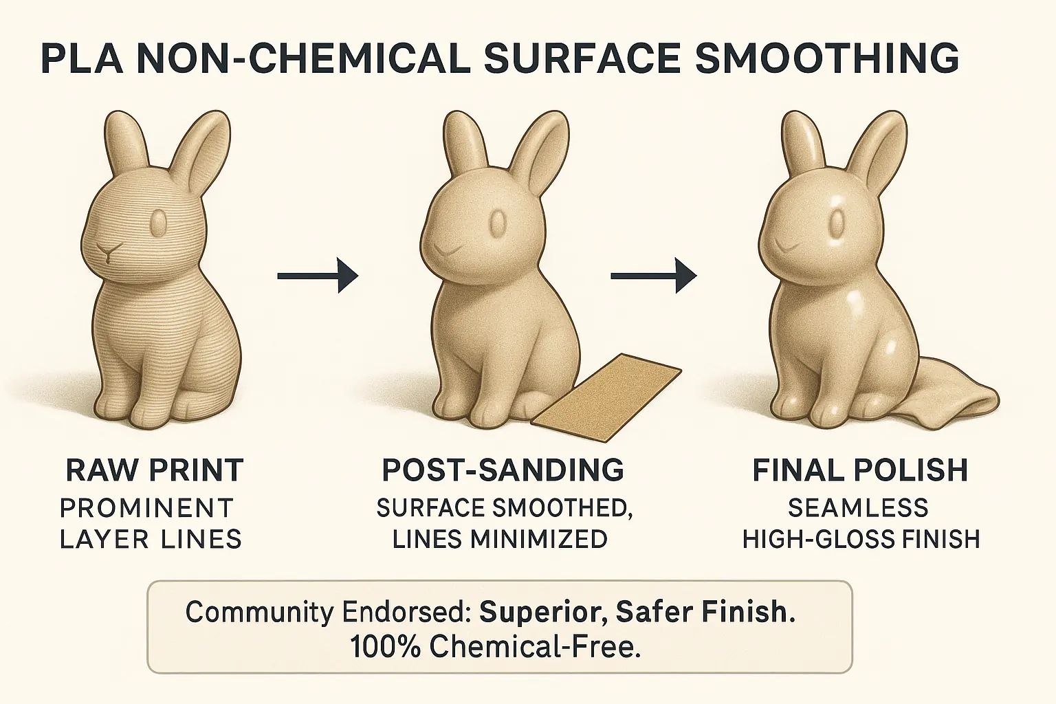 Infographic: Mechanical smoothing improves 3D print surface, a non-chemical alternative for eco-prints.