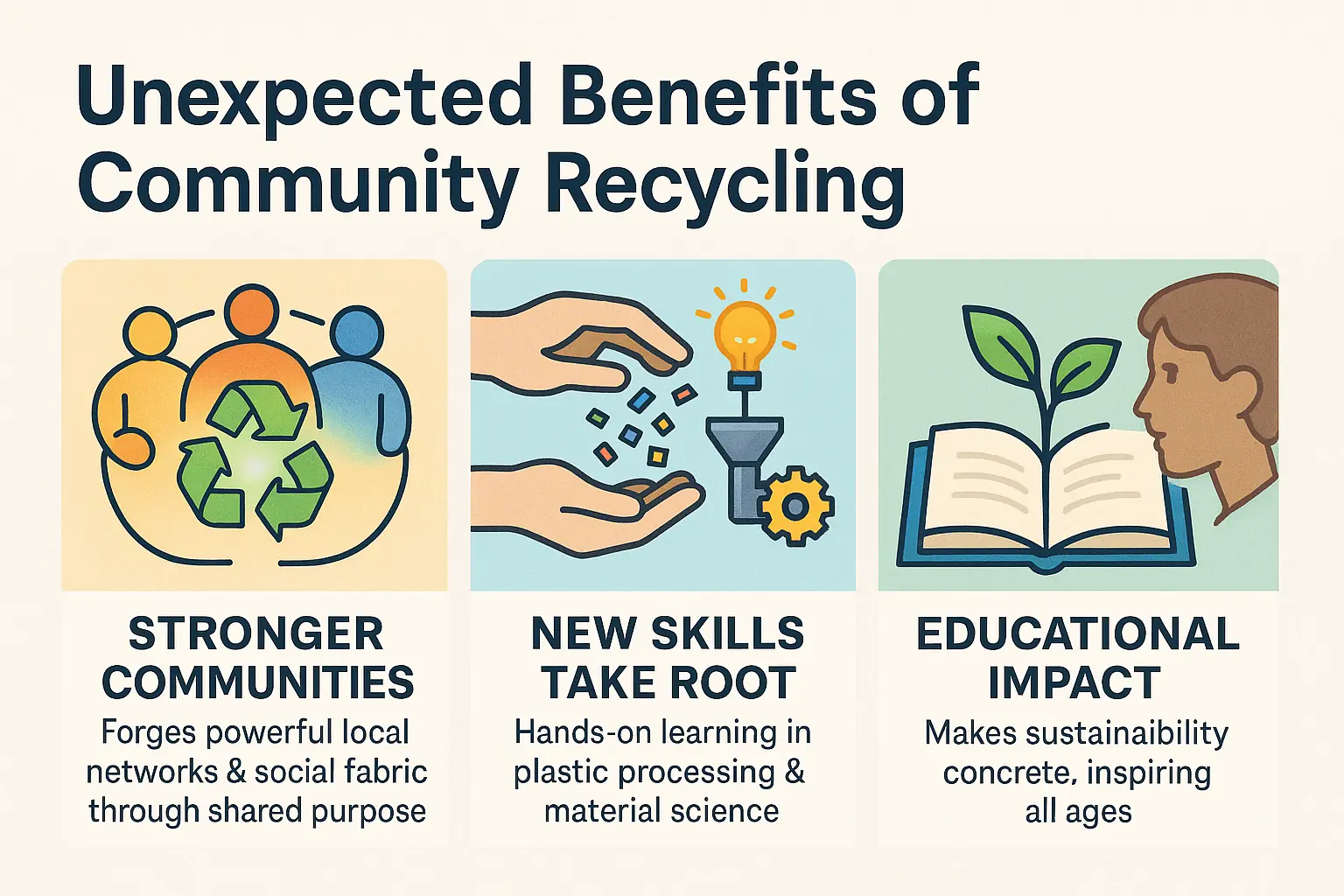 Infographic: Icons &amp; descriptions for Community Building, Skill Development, Educational Impact—unexpected recycling