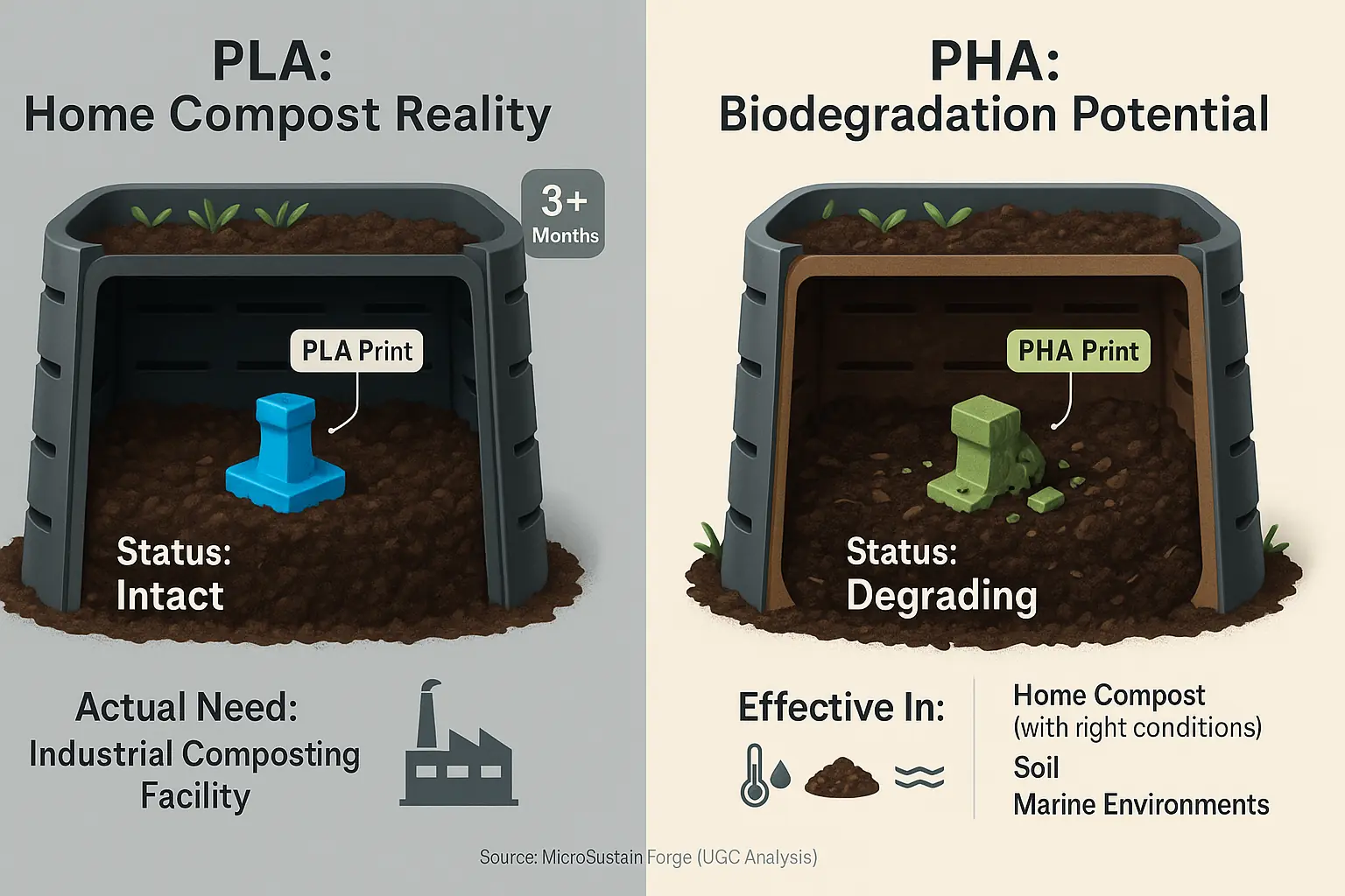 PHA, PLA, & plastic biodegradation compared: PHA excels in home & industrial compost, clarifying the real story vs. PLA.