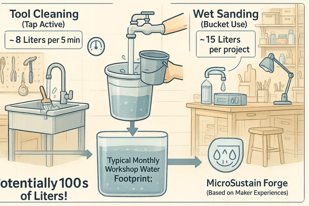 Infographic: Conceptual water use by crafting activities (e.g., brush cleaning), revealing hidden consumption & conservation